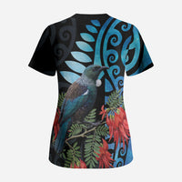 Tui Bird Kakabeak New Zealand Scrub Top Clianthus Galaxy Maori Koru Pattern