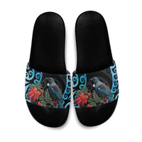 Tui Bird Kakabeak New Zealand Slide Sandals Clianthus Galaxy Maori Koru Pattern