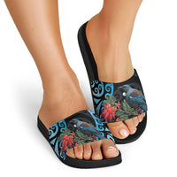 Tui Bird Kakabeak New Zealand Slide Sandals Clianthus Galaxy Maori Koru Pattern