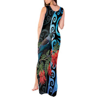 Tui Bird Kakabeak New Zealand Tank Maxi Dress Clianthus Galaxy Maori Koru Pattern