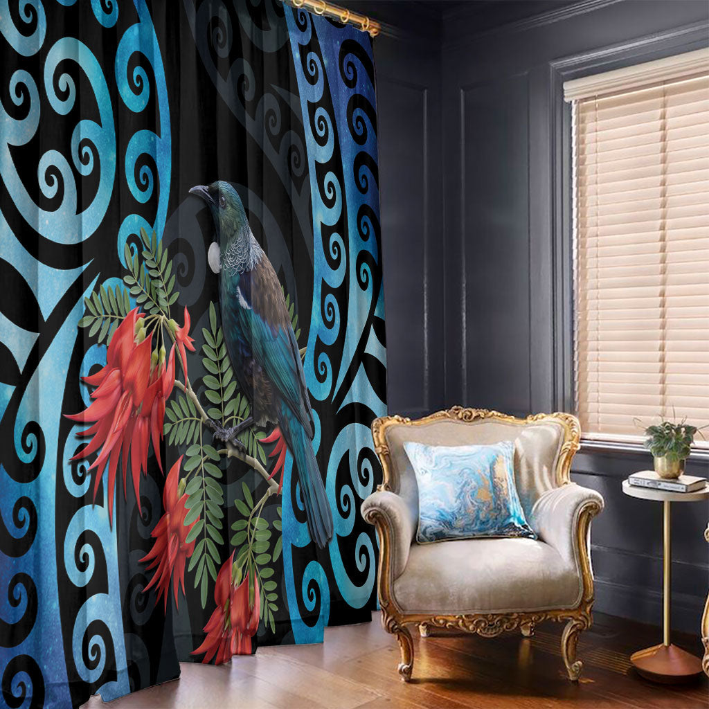 Tui Bird Kakabeak New Zealand Window Curtain Clianthus Galaxy Maori Koru Pattern