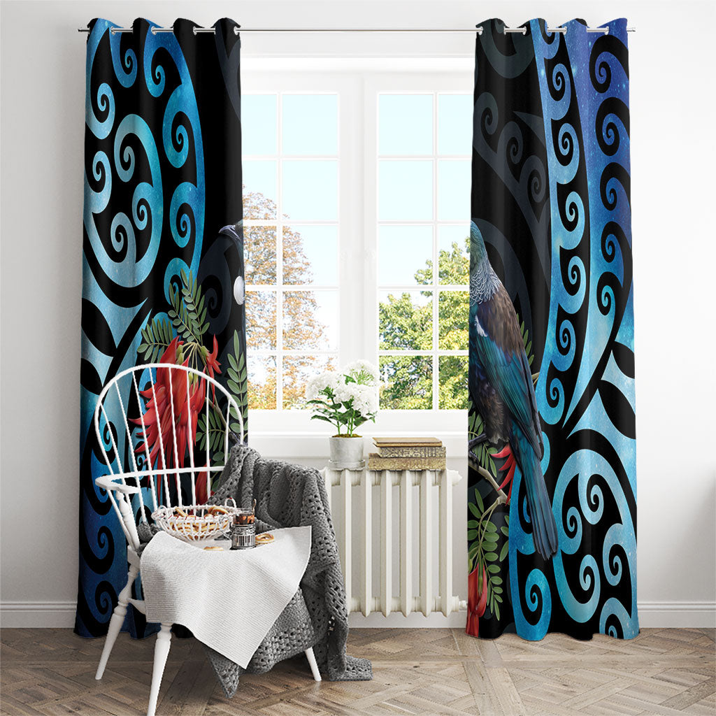 Tui Bird Kakabeak New Zealand Window Curtain Clianthus Galaxy Maori Koru Pattern