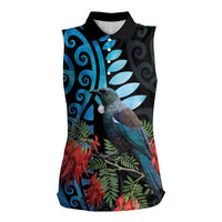 Tui Bird Kakabeak New Zealand Women Sleeveless Polo Shirt Clianthus Galaxy Maori Koru Pattern LT22 Female Blue - Polynesian Pride
