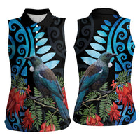 Tui Bird Kakabeak New Zealand Women Sleeveless Polo Shirt Clianthus Galaxy Maori Koru Pattern LT22 - Polynesian Pride