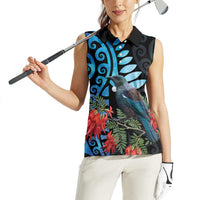 Tui Bird Kakabeak New Zealand Women Sleeveless Polo Shirt Clianthus Galaxy Maori Koru Pattern LT22 - Polynesian Pride