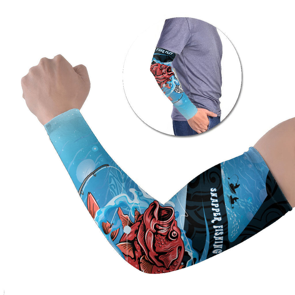 Personalised Snapper Fishing New Zealand Arm Sleeves Tamure Fish Hook Maori Pattern