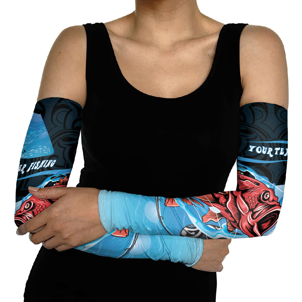 Personalised Snapper Fishing New Zealand Arm Sleeves Tamure Fish Hook Maori Pattern