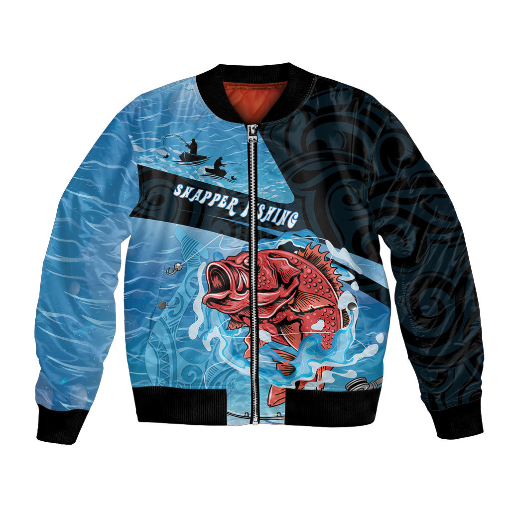 Personalised Snapper Fishing New Zealand Bomber Jacket Tamure Fish Hook Maori Pattern
