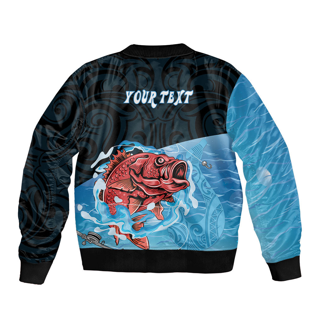 Personalised Snapper Fishing New Zealand Bomber Jacket Tamure Fish Hook Maori Pattern