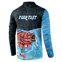 Personalised Snapper Fishing New Zealand Button Sweatshirt Tamure Fish Hook Maori Pattern