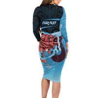 Personalised Snapper Fishing New Zealand Family Matching Long Sleeve Bodycon Dress and Hawaiian Shirt Tamure Fish Hook Maori Pattern LT22 - Polynesian Pride