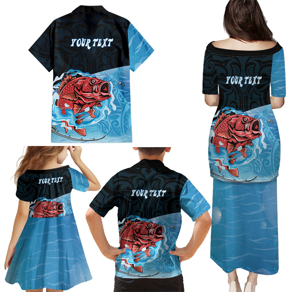 Personalised Snapper Fishing New Zealand Family Matching Puletasi and Hawaiian Shirt Tamure Fish Hook Maori Pattern LT22 - Polynesian Pride