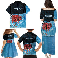 Personalised Snapper Fishing New Zealand Family Matching Puletasi and Hawaiian Shirt Tamure Fish Hook Maori Pattern LT22 - Polynesian Pride