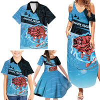 Personalised Snapper Fishing New Zealand Family Matching Summer Maxi Dress and Hawaiian Shirt Tamure Fish Hook Maori Pattern LT22 - Polynesian Pride