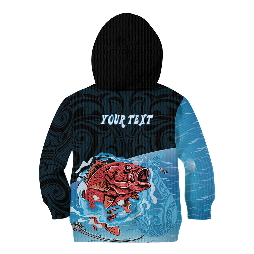 Personalised Snapper Fishing New Zealand Kid Hoodie Tamure Fish Hook Maori Pattern