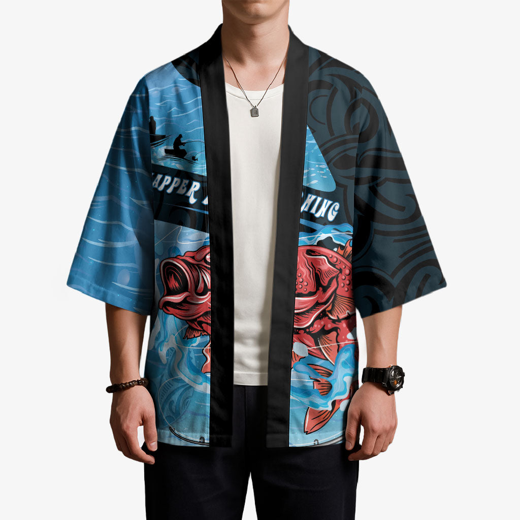 Personalised Snapper Fishing New Zealand Kimono Tamure Fish Hook Maori Pattern