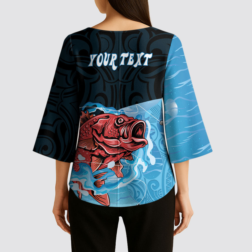 Personalised Snapper Fishing New Zealand Kimono Sleeve Blouse Tamure Fish Hook Maori Pattern