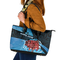 Snapper Fishing New Zealand Leather Tote Bag Tamure Fish Hook Maori Pattern