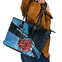 Snapper Fishing New Zealand Leather Tote Bag Tamure Fish Hook Maori Pattern