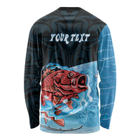 Personalised Snapper Fishing New Zealand Long Sleeve Shirt Tamure Fish Hook Maori Pattern