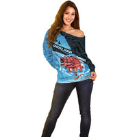 Personalised Snapper Fishing New Zealand Off Shoulder Sweater Tamure Fish Hook Maori Pattern