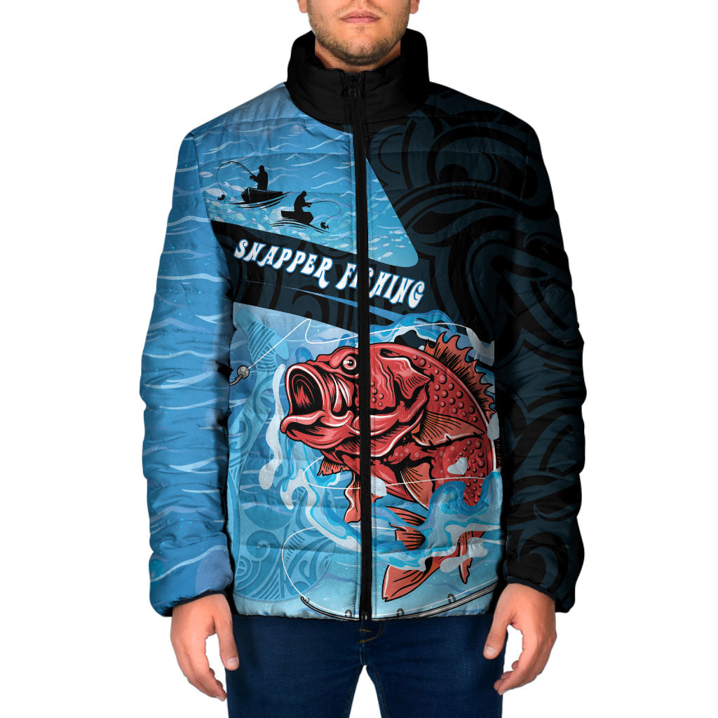 Personalised Snapper Fishing New Zealand Padded Jacket Tamure Fish Hook Maori Pattern