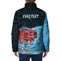 Personalised Snapper Fishing New Zealand Padded Jacket Tamure Fish Hook Maori Pattern