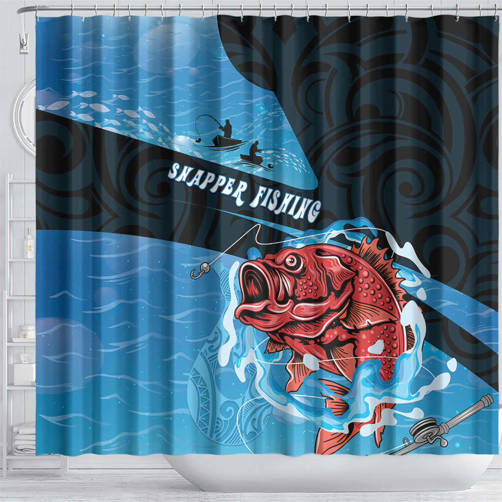 Snapper Fishing New Zealand Shower Curtain Tamure Fish Hook Maori Pattern