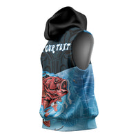 Personalised Snapper Fishing New Zealand Sleeveless Hoodie Tamure Fish Hook Maori Pattern