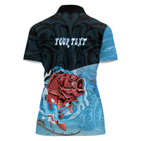 Personalised Snapper Fishing New Zealand Women Polo Shirt Tamure Fish Hook Maori Pattern