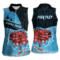Personalised Snapper Fishing New Zealand Women Sleeveless Polo Shirt Tamure Fish Hook Maori Pattern