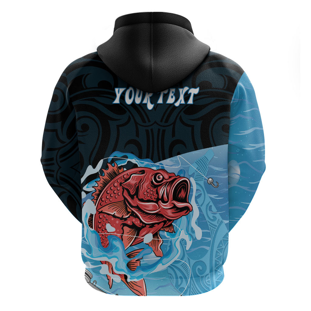 Personalised Snapper Fishing New Zealand Zip Hoodie Tamure Fish Hook Maori Pattern
