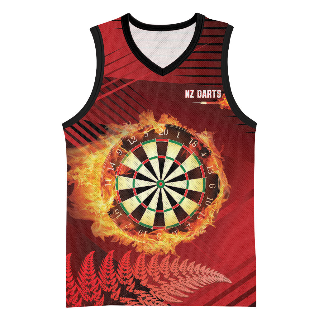 Personalised Darts New Zealand Basketball Jersey Silver Fern Red Color
