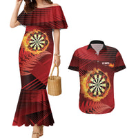 Personalised Darts New Zealand Couples Matching Mermaid Dress and Hawaiian Shirt Silver Fern Red Color LT22 Red - Polynesian Pride
