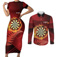 Personalised Darts New Zealand Couples Matching Short Sleeve Bodycon Dress and Long Sleeve Button Shirt Silver Fern Red Color LT22 Red - Polynesian Pride