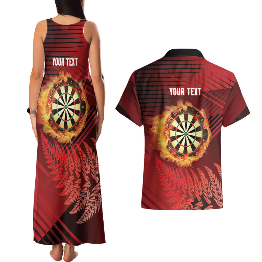 Personalised Darts New Zealand Couples Matching Tank Maxi Dress and Hawaiian Shirt Silver Fern Red Color LT22 - Polynesian Pride