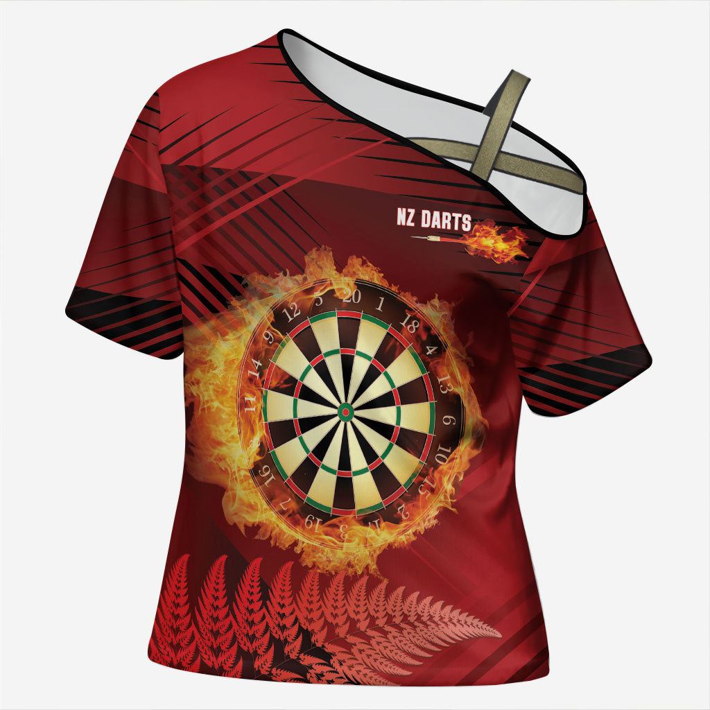 Personalised Darts New Zealand Cross Shoulder Shirt Silver Fern Red Color