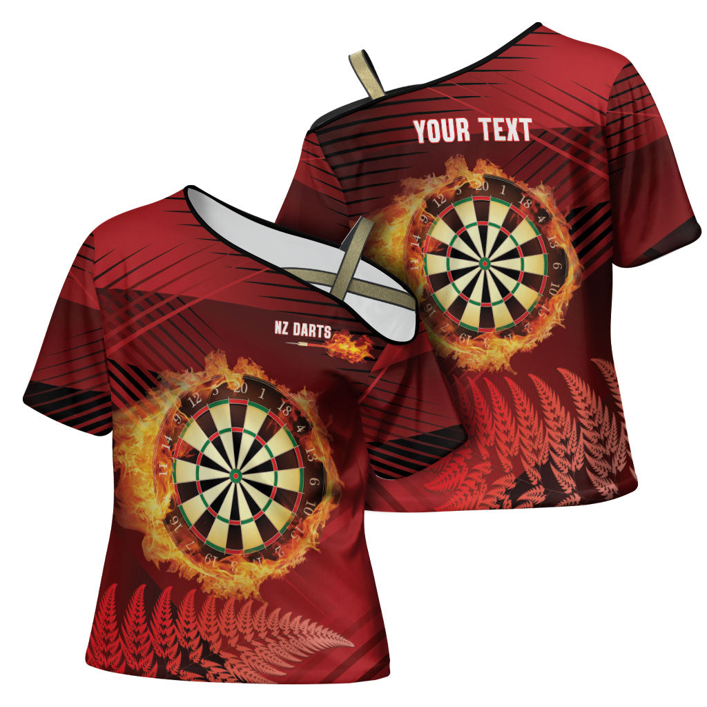Personalised Darts New Zealand Cross Shoulder Shirt Silver Fern Red Color