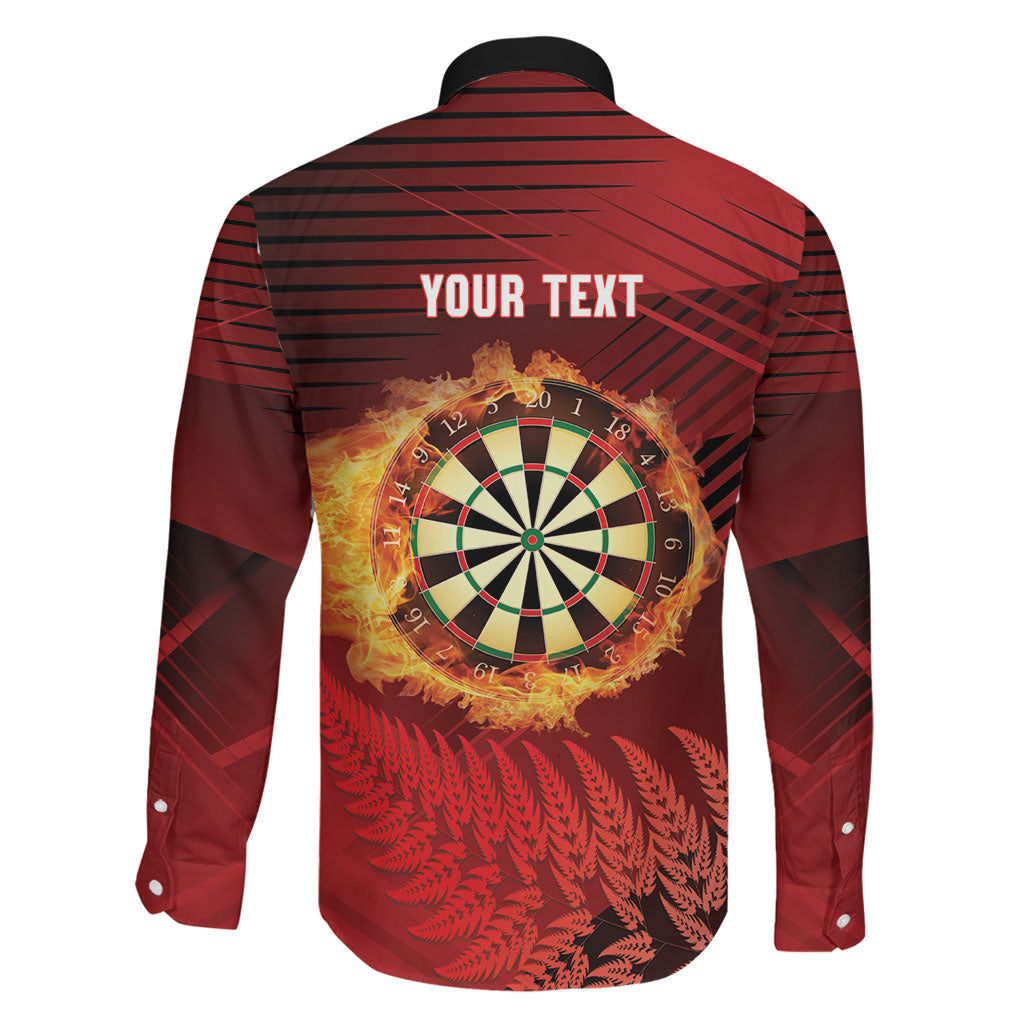 Personalised Darts New Zealand Family Matching Off The Shoulder Long Sleeve Dress and Hawaiian Shirt Silver Fern Red Color LT22 - Polynesian Pride