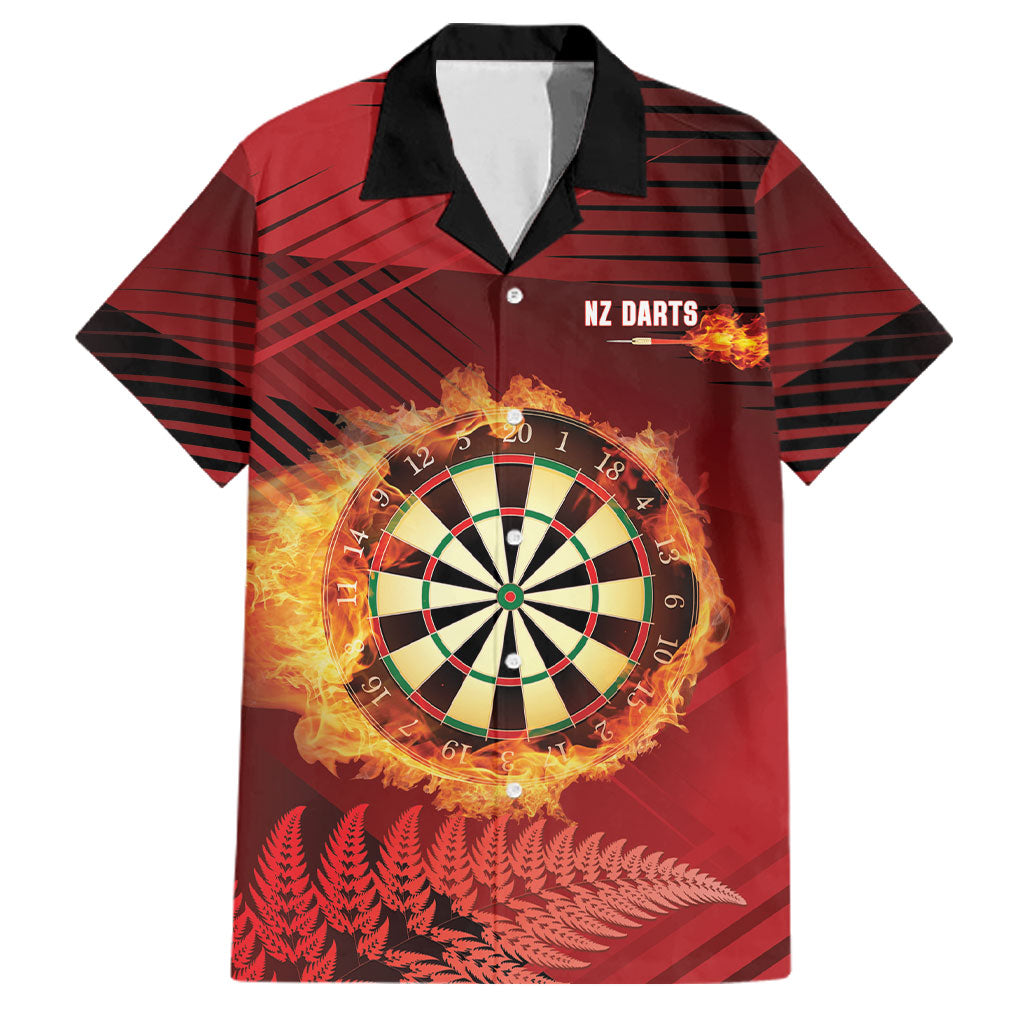Personalised Darts New Zealand Family Matching Off Shoulder Short Dress and Hawaiian Shirt Silver Fern Red Color LT22 Dad's Shirt - Short Sleeve Red - Polynesian Pride