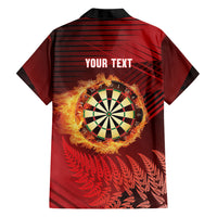 Personalised Darts New Zealand Family Matching Off Shoulder Short Dress and Hawaiian Shirt Silver Fern Red Color LT22 - Polynesian Pride