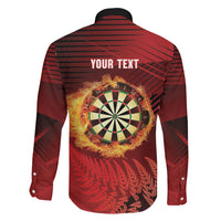 Personalised Darts New Zealand Family Matching Off Shoulder Short Dress and Hawaiian Shirt Silver Fern Red Color LT22 - Polynesian Pride