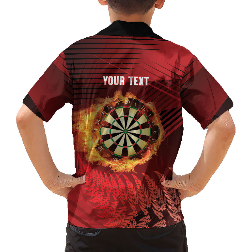 Personalised Darts New Zealand Family Matching Summer Maxi Dress and Hawaiian Shirt Silver Fern Red Color
