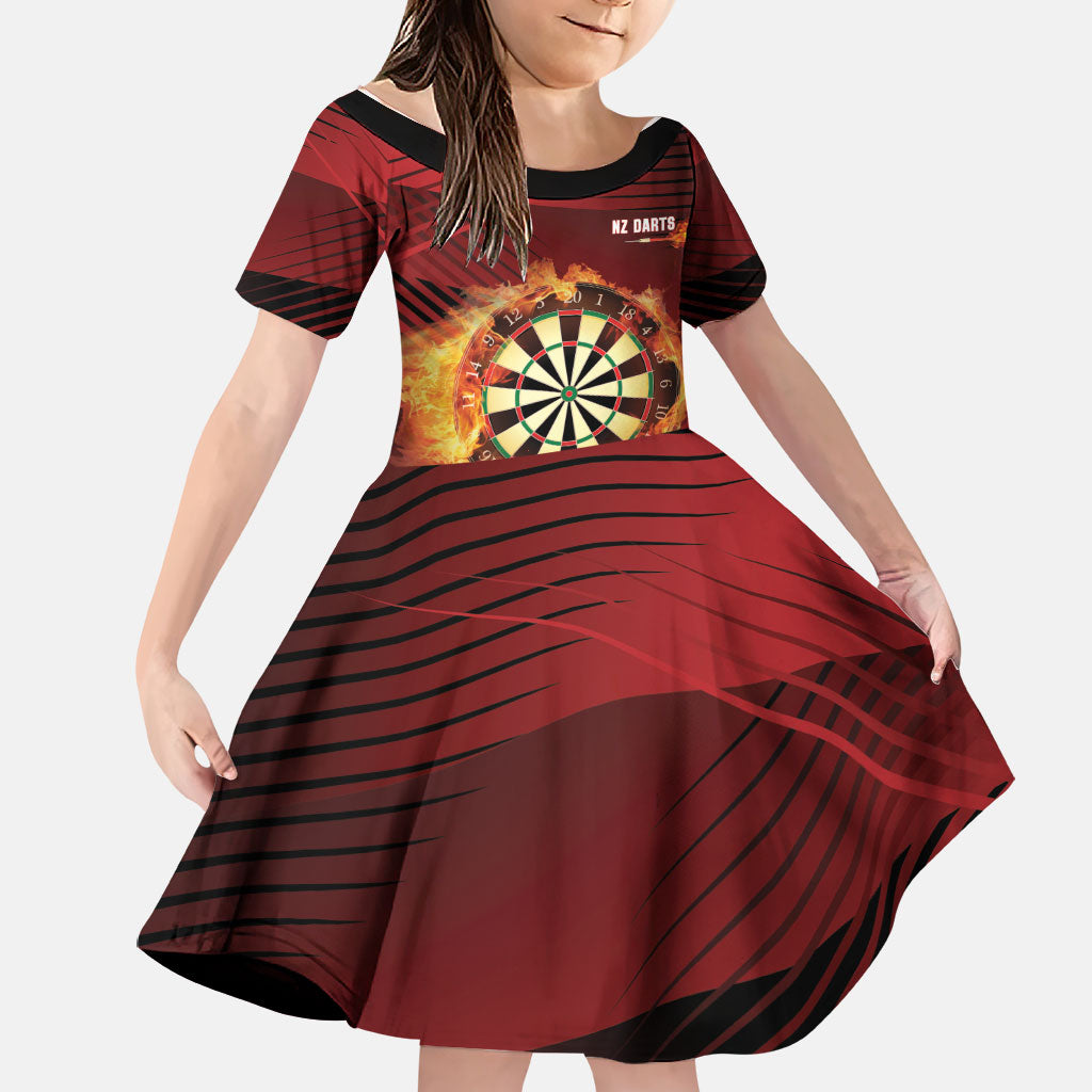 Personalised Darts New Zealand Family Matching Summer Maxi Dress and Hawaiian Shirt Silver Fern Red Color