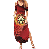 Personalised Darts New Zealand Family Matching Summer Maxi Dress and Hawaiian Shirt Silver Fern Red Color