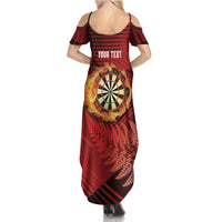 Personalised Darts New Zealand Family Matching Summer Maxi Dress and Hawaiian Shirt Silver Fern Red Color