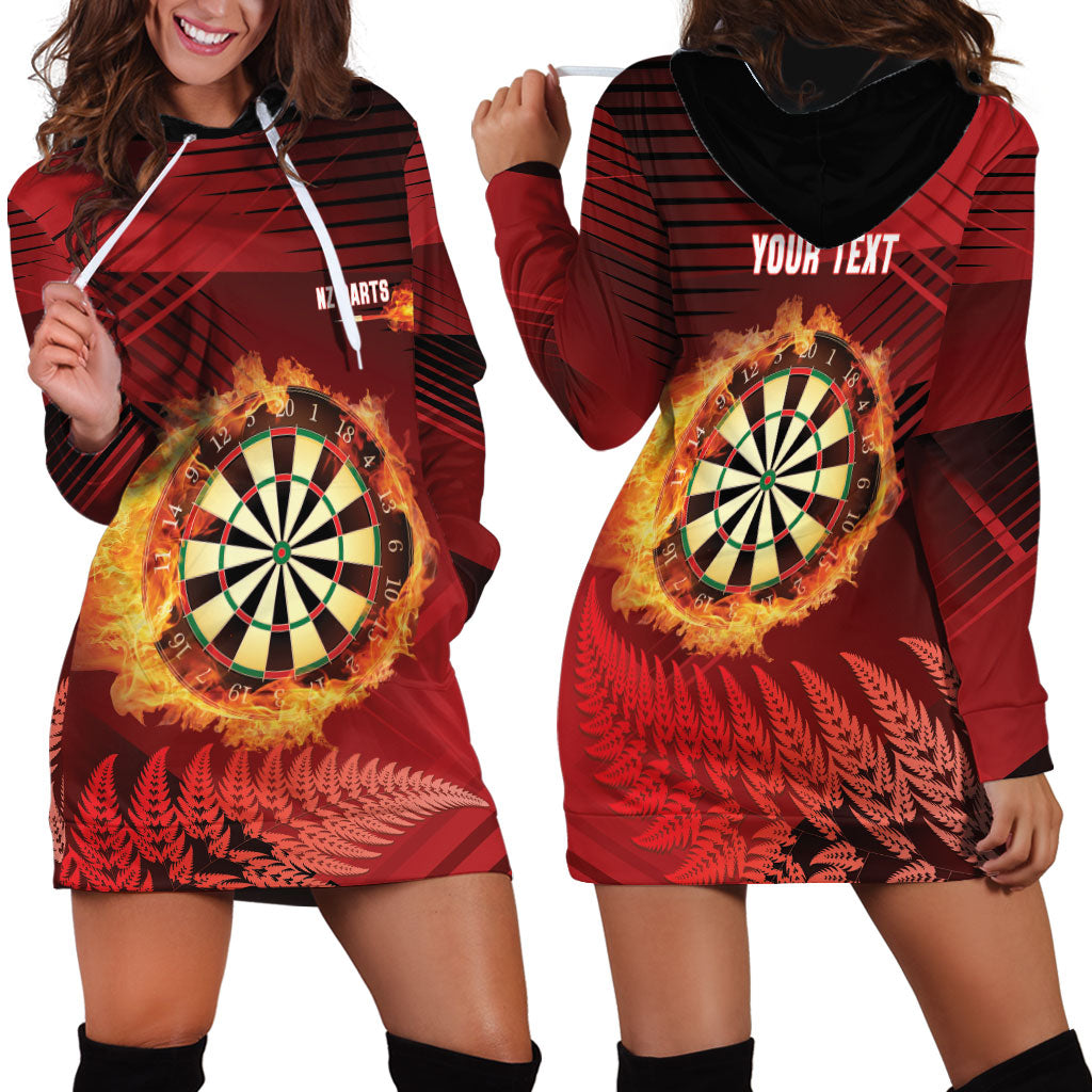 Personalised Darts New Zealand Hoodie Dress Silver Fern Red Color LT22 - Polynesian Pride