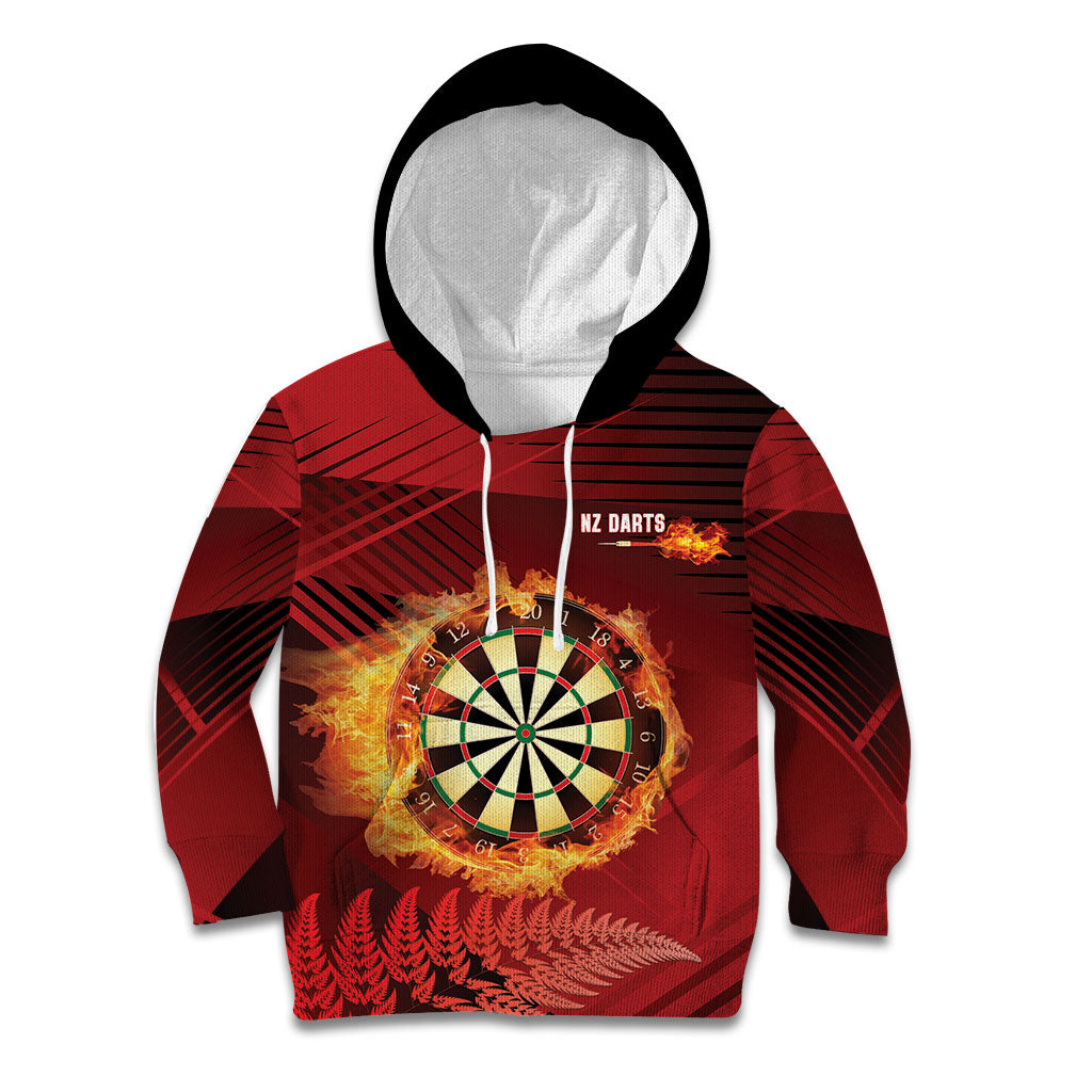 Personalised Darts New Zealand Kid Hoodie Silver Fern Red Color