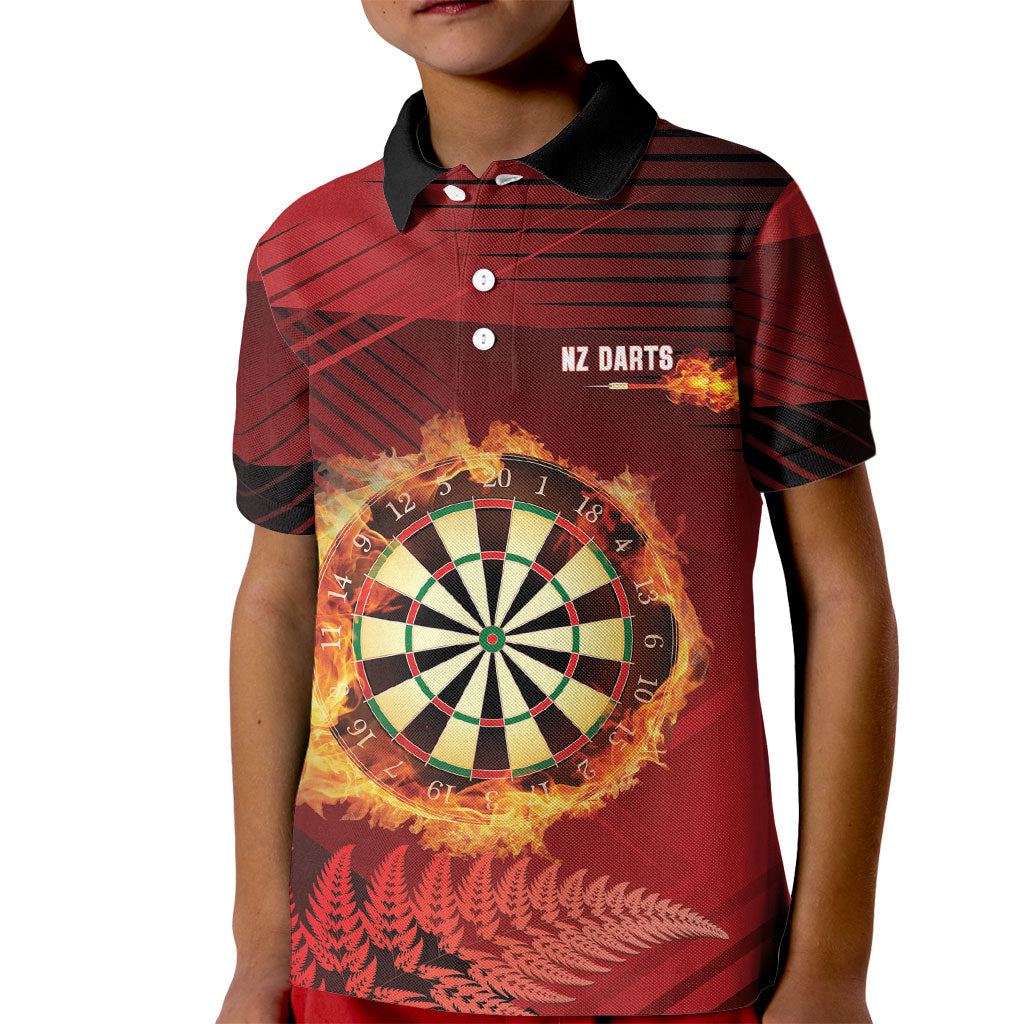 Personalised Darts New Zealand Kid Polo Shirt Silver Fern Red Color