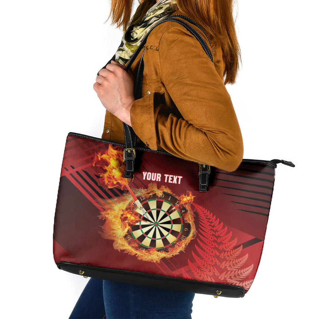 Personalised Darts New Zealand Leather Tote Bag Silver Fern Red Color